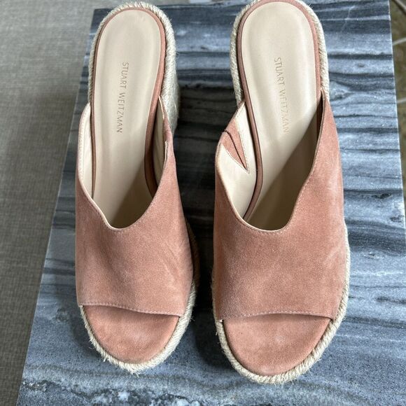 Stuart Weitzman Wedges Espadrille Sandals Suede Dusted Rose Color Size 8 - Picture 2 of 8